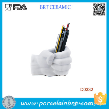 White Hand Shape Ceramic Pen Container